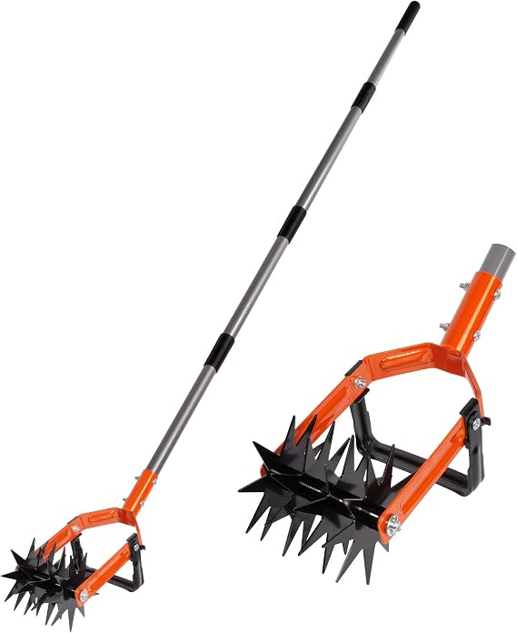 Walensee Rotary Cultivator Garden Tool, Tiller & Weeder & Stirrup Hoe | Star-shaped rotating tines break up soil clumps, while the hollow U-shaped blade removes weeds for garden beds and lawn care.