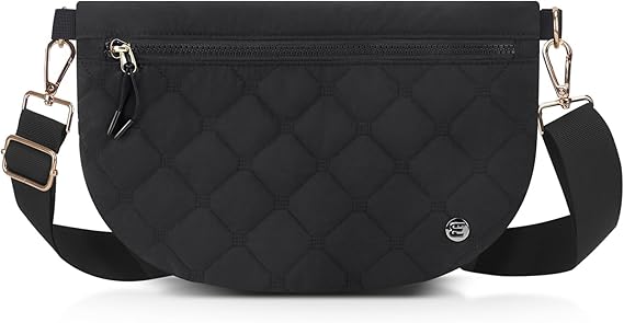 Quilted Crossbody Bags for Women - Stylish Puffer Shoulder Purse Puffy Fanny Packs for Women, Lightweight Belt Bum Bags Cross Body for Travel, Commute, Black Grid