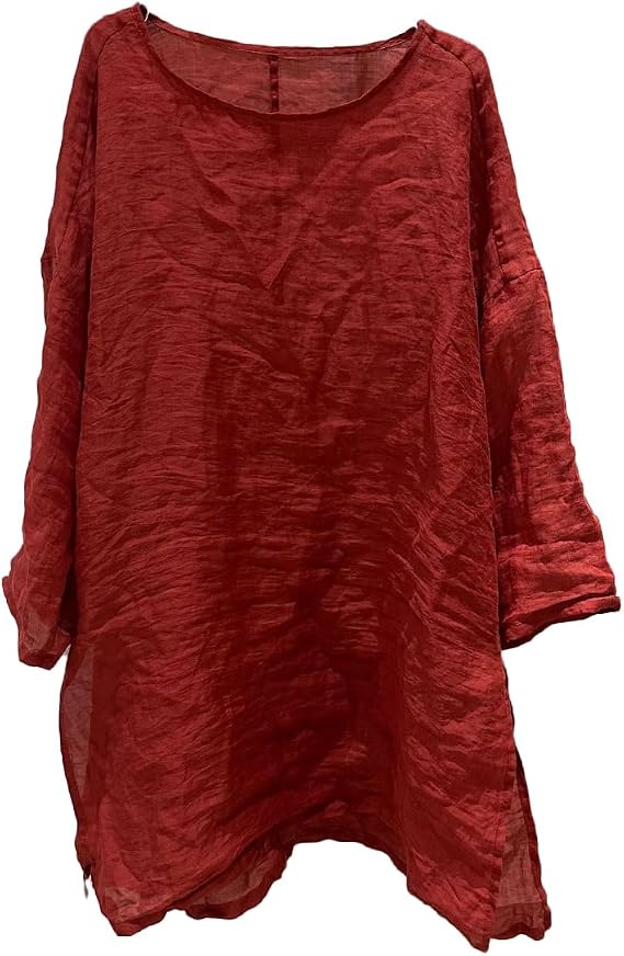 Women's Linen Tunic Shirt, Long Sleeve, Loose Fit Casual Long Shirts for Leggings and Wide Leg Pants