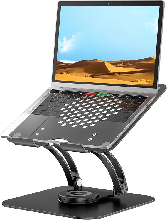 tounee Adjustable Laptop Stand for Desk, Ergonomic Holder with 360° Rotating Base, Portable Aluminum Computer Stand Laptop Riser Compatible with MacBook, Air, Pro, All Laptop 10-16"- Black