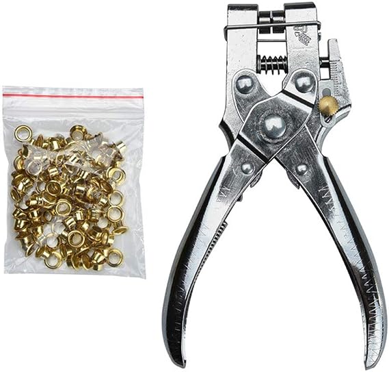 Preamer 1/5" Grommet Eyelet Setting Pliers Eyelet Pliers Hole Punch Complete Tool Kit Det with 100 Brass Eyelets Leathercraft Tool Set (Multifunction)