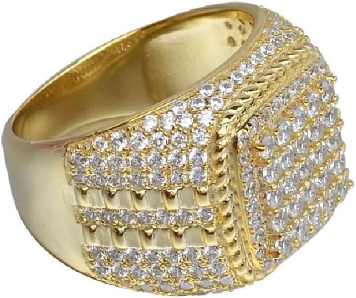 Men's Bling Ring Hip Hop Ring Pave Nail Ring,18K Gold Plated Iced out Lab Diamond Wedding Square Full Diamond for Men