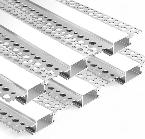 LEDLightsWorld Plaster in LED Profile, 6 Pack 3.3ft/1M Aluminum Profile with Milky Diffuser for 20mm LED Strip, Trimless Plaster LED Channel for Ceiling and Wall