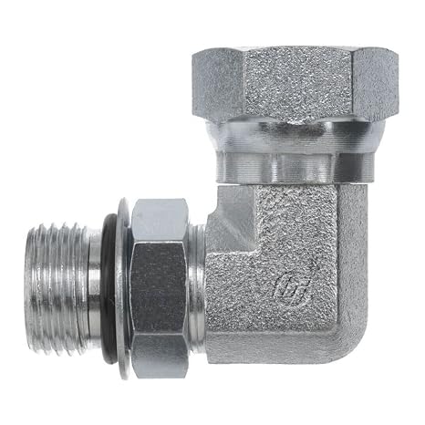 Brennan Industries 6901-06-04-NWO-FG Forged Steel 90 Degree Elbow Tube Fitting, 9/16"-18 SAE ORB x 1/4"-18 NPSM Thread, 3/8" Male Adjustable O-Ring Boss x 3/8" Female NPTF Swivel