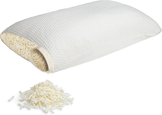 Talatex Natural Shredded Latex Pillow, Adjustable Pillow for Neck Support and Pressure Relief, Ergonomic Design for Side and Back Sleepers, with Removable Tencel Pillowcase (Queen(27"×16"))