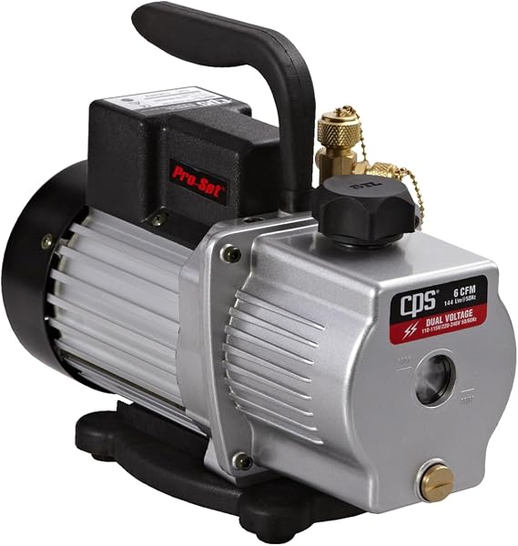 CPS Pro Set VP6S Premium Series 6 CFM Single-Stage Vacuum Pump, Dual Voltage with Gas Ballast Valve, 115 / 230V