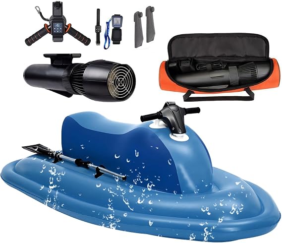 Inflatable Jet Ski Kit, Motorized Inflatable Ride-On Watercraft with 500W/700W Kayak Motor/Diving Handle/Thruster Storage Bag, Max Load Cap. 330 lbs, for Kayak Fishing Boat Paddle Board,500W16A