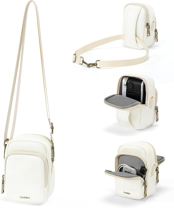 Cwatcun Mini PU Leather Sling Bag, Crossbody/Waist Case for Digital Cameras