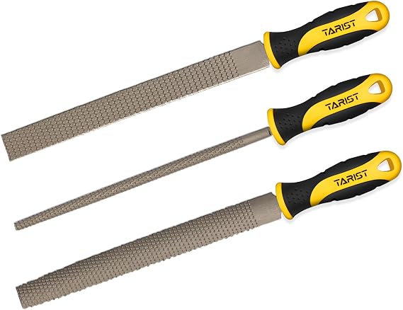 TARIST 3-Piece 8" Wood Rasp File Set, Includes Flat/Half-Round/Round. For Woodworking & Sharping Wood