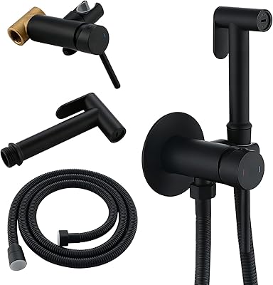 BARROCK Warm Water Bidet Sprayer Faucet for Toilet with Hot and Cold Brass Rough-in Valve, Stainless Steel Round Handheld Bidet Attachment Set for Feminine, Pets and Baby Diaper Washing, Matte Black