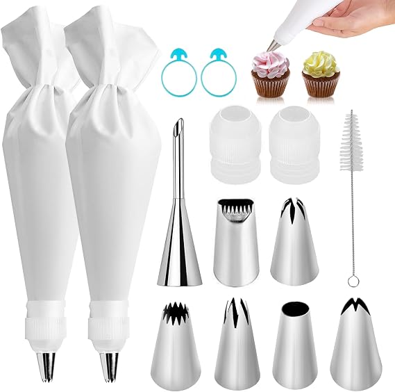 14-Piece Reusable Piping Bags and Tips Set with Stainless Steel Nozzles