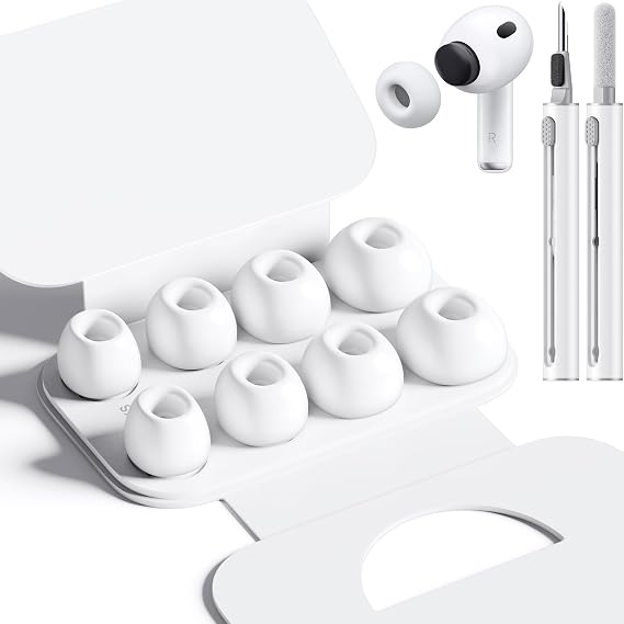 Replacement Ear Tips Compatible with AirPods Pro 3rd Generation Silicone Earbud Tips with Cleaning Pen, Secure Fit, Noise Isolation, Soft Comfort Ear Tips Kit (4 Pairs, XXS/XS/S/L)