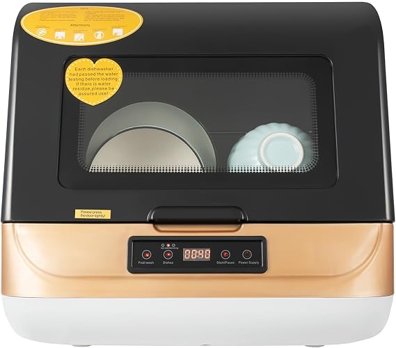 Portable Countertop Dishwasher, Automatic Mini Dishwasher with 3 Washing Programs, Residual Temperature Drying & Air-cooled Drying, 360Streak-Free Deep Cleaning for Apartment Office Kitchen