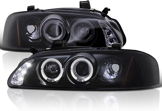 SPEC-D TUNING Glossy Black Smoke Dual LED Halo Projector Headlights