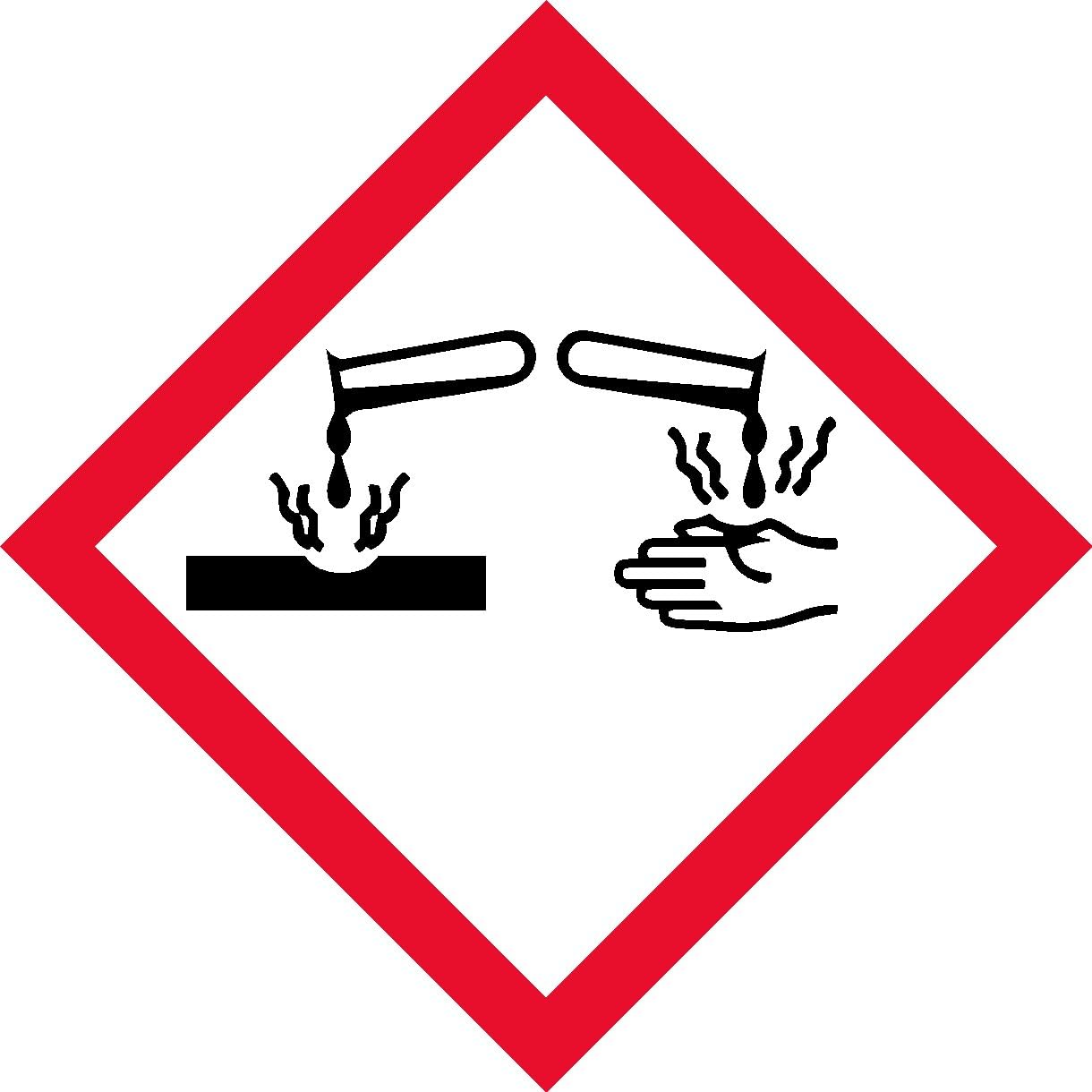 OSHA Compliant, GHS Corrosion Pictogram, Red Border, Black Symbol, Picto, White Base, Laminated, Safety Decal Label Vinyl Sticker, 1" x 1", 1X1, 16 Decals per Unit
