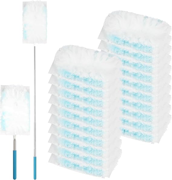 180 Microfiber Duster Refills with 5-Level Adjustable Telescopic Handle (12"-31"), 20 Count Heavy Duty for Swiffer Duster, Multi-Surface Dusters for Cleaning Furniture, Blinds, Electronics & Corners