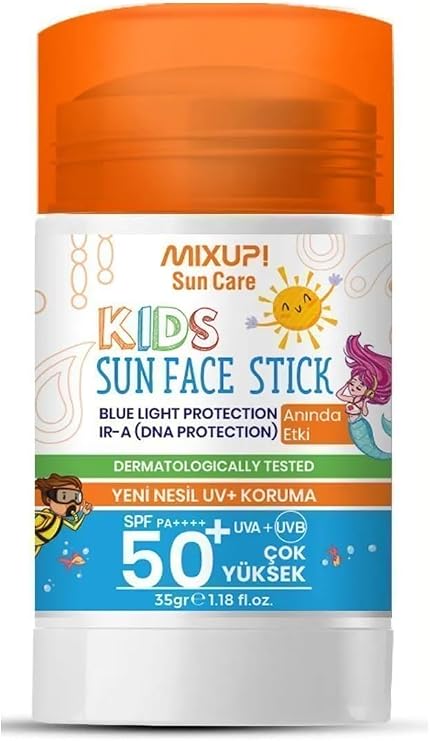 Blue Light Protected Spf 50 Kids Sunscreen Stick Uva/uvb Aloe Vera 35 gr with Mixup Mineral Filter