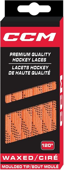 CCM Hockey Waxed Moulded Tipped Laces (Orange/Black, 72")