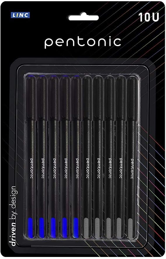 Pentonic Linc Ball Point Pen Blister Pack | Smooth Writing | 0.7 mm | Combo 5 Black Ink & 5 Blue Ink | Black Body, Pack of 10 (LNPTPCS10BP)