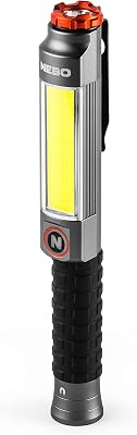 NEBO Big Larry 3 Work Light | Alkaline Batteries Included, 600 Lumens, 7 Light Modes, Magnetic COB Task Lamp & LED Flashlight, Steel Pocket Clip, Hands-Free Use, Water Resistant