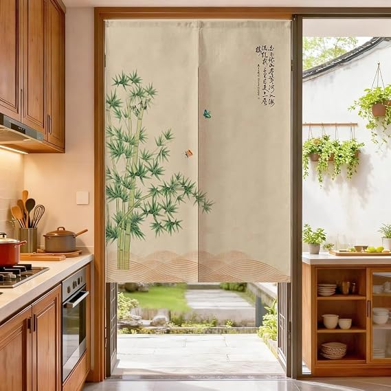 MYRU Japanese Noren Doorway Curtain Tapestry (Green Bamboo,33.5 Inches x 59 Inches)