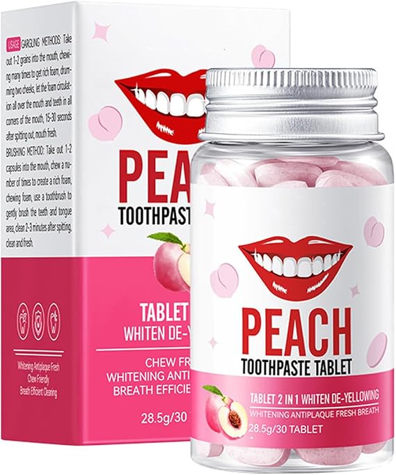 Teeth Whitening Toothpaste Tablets, Chewing Toothpaste Tablets, Help Strengthen and Protect Tooth Enamel, Resist Plaque Whitening, and Freshen Breath (30pcs, Honey Peach)