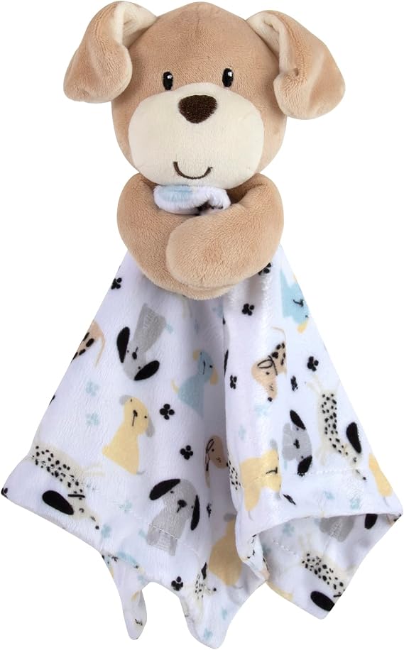 Minky Animal Snuggler Lovey Blanket for Kids, Babies, Boys, Girls, Gender Neutral Security Blanket with Stuffed Animal (Perky Puppy Pal)