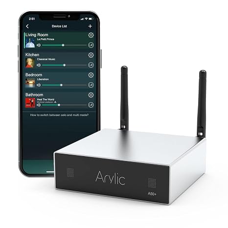 Arylic Up2Stream A50+ Verstärker WiFi ve Bluetooth TPA3116, DC/2.0 Stereo Kanal, AirPlay DLNA, Multiroom Senkronizasyon, 24bit 192 kHz HiFi Ses Akışlı Entegre Amplifikatör Ev Hoparlörleri için