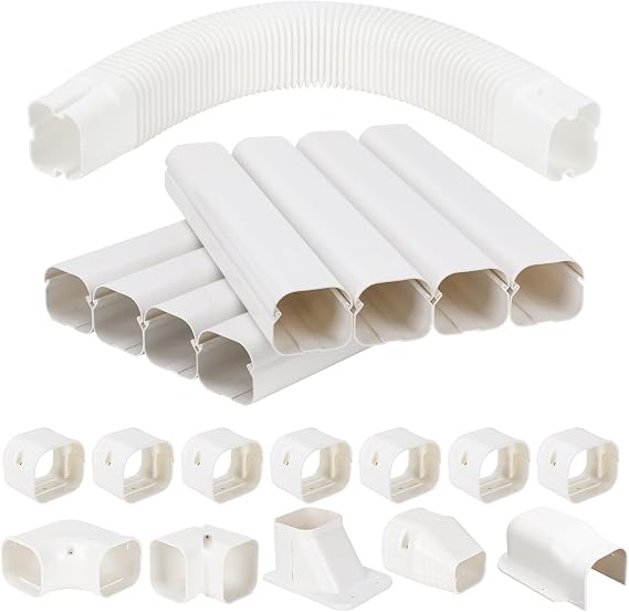 Mini Split Line Set Covers, 3" 13.5 ft AC Line Hide Kits for Outside Unit | PVC, Decorative, Flexible Duct, Minisplit Lineset Pipe Cover Kit for Outside Ductless, Air Conditioner, HVAC, Heat Pumps