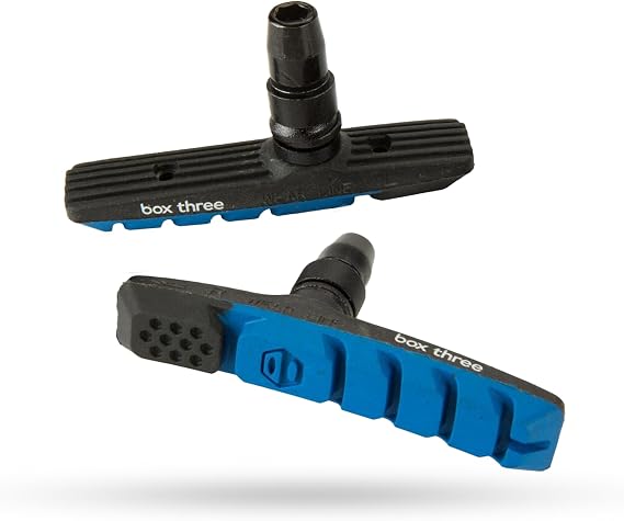 Box Three 70 Millimeters BMX Brake Pads Matte Black w/Pad Printing Body, Dual Compound Rubber Pad & Pivoting Posts | Blue