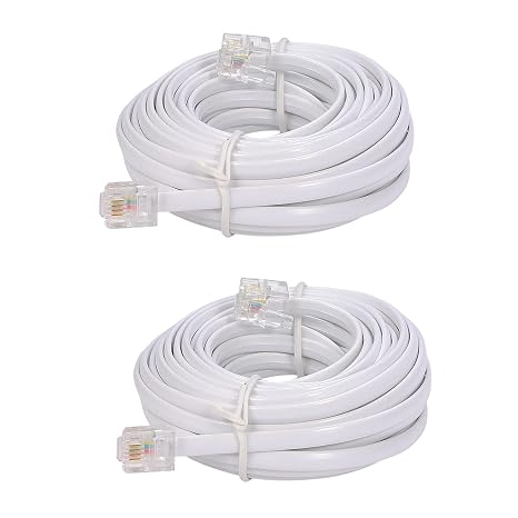 Tbrand 20-Foot Telephone landline Extension Cord Cable Cord with Standard RJ-11 6P4C Plug (White 6M, 2Pack)
