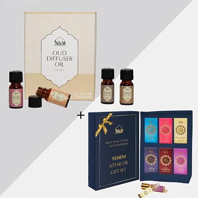 Oud Diffuser Oil, Essential Oil Gift Set & Yemeni Attar Oil Set by Dukhni | 6 x 10ml Arabic Pure Oudh Oil Set for Diffuser & humidifier | Luxurious Fragrance Oils | Perfect for Prayer Time & Gifting