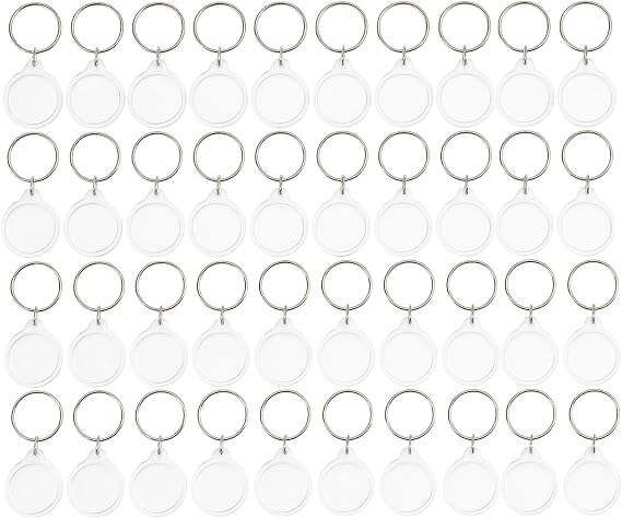 40Packs Clear Round Photo Keychains Outer diameter 1.57 Inch DIY Acrylic Blank Keychain Inserts Transparent Plastic Photo Frame Key Ring for Personalized Picture, Logo, or Crafts