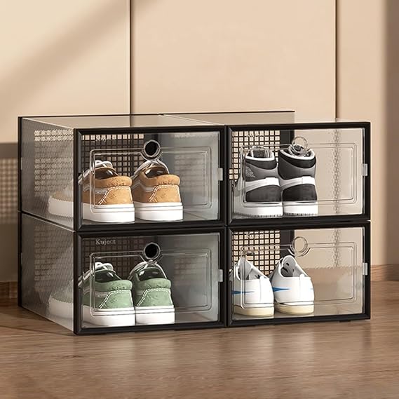1-24 pcs Shoe Box, Shoe Storage Boxes Clear Plastic Stackable, Shoe Organizer Containers with Lids for Women/Men (Color : A, Size : 4 Grid)