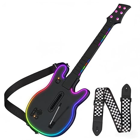 Lyvix Wireless Guitar Controller for PS4/PS3/PC RGB Light & Checkered Strap
