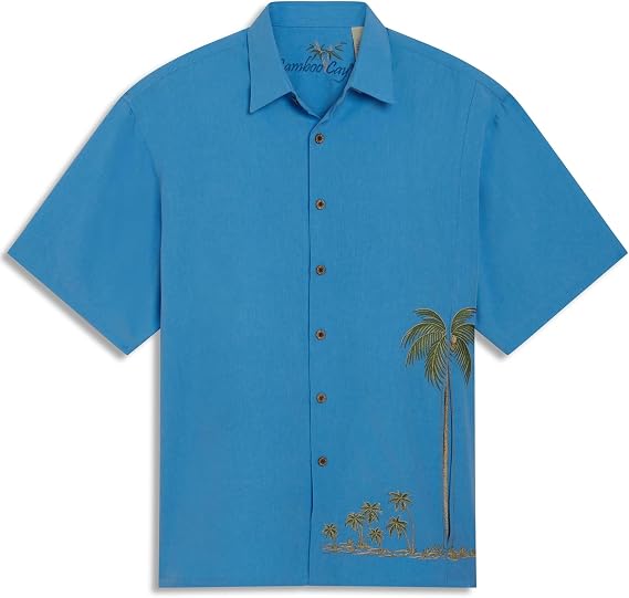 Bamboo Cay Men's Short Sleeve Embroidered Front Elevated Palm Tropical Button Down Camp Shirt