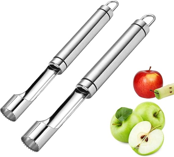 2PCS Stainless Steel Apple Corer, Easy Twist Fruit Core Remover for Apples and Pears, Durable Serrated Edge Kitchen Tool, Seed Remover for Baking, Cooking and Fruit Preparation