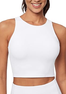 Ewedoos Tank Tops with Built in Bras Longline Sports Bras for Women High Neck Racerback Sports Bra Padded Workout Crop