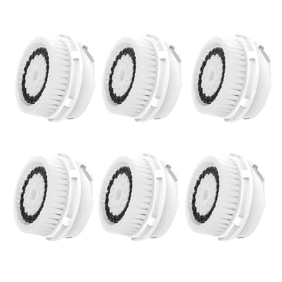 Facial Cleansing Brush Head Replacement, Normal Sensitive Facial Brush Heads, Facial Cleanse Brush Head, for Acne Prone, Clogged, Enlarged Pore, Sensitive, Delicate and Dry Skins (6Pack/White)