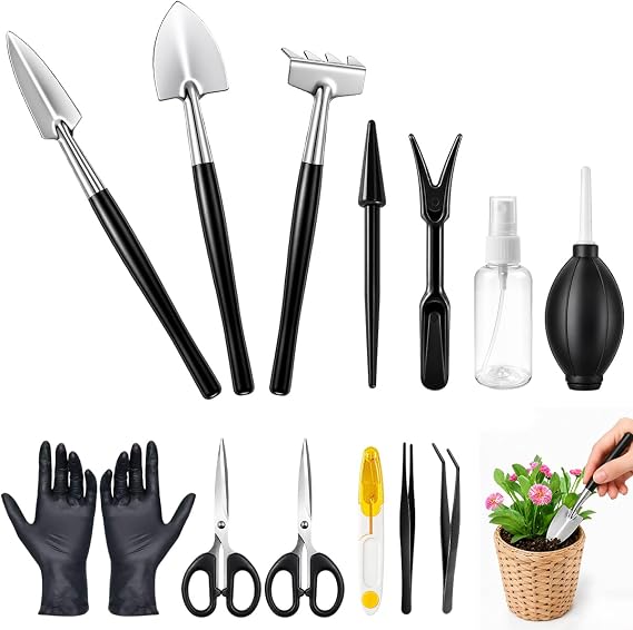 14 Pcs Mini Gardening Tools Set, Stainless Steel Garden Tools Set with Trowel and Fork Accessories, Bonsai Tool Kit Hand as Gardening Gifts for Women, Men, Succulent, Plant, Transplanting