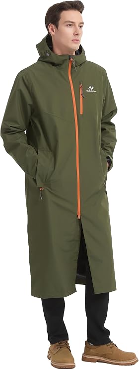 NORDIC OUTLAND Rain Jacket Men,Waterproof Breathable Long Raincoat with Hood Mesh Lining,Windbreaker for outdoor activities