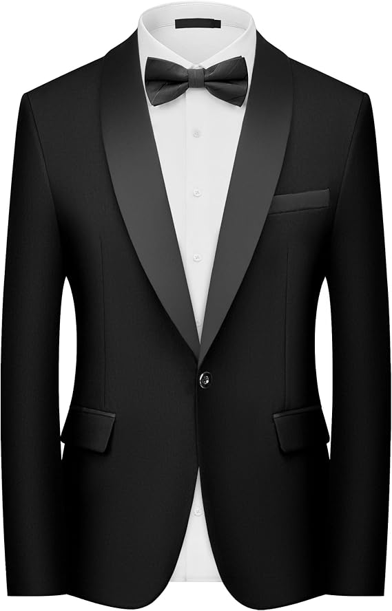 Men's Blazer Slim Fit Tuxedo Shawl Lapel One Button Suit Jacket Prom Dinner
