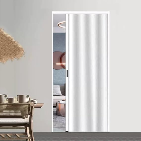 Single Accordion Sliding Door with Screen 36x78 in, White Retractable Folding Door for Closet/Doorway/Bedroom/Bathroom/Living RoomReplacement Barn Door