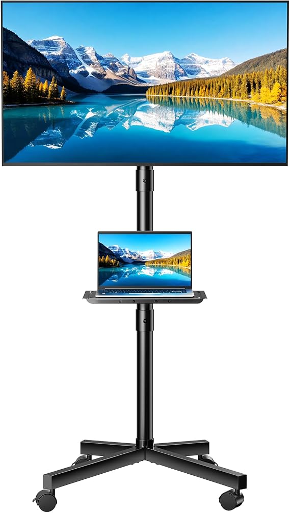 OLIXIS Rolling TV Stand with Wheels, Portable TV Cart for 23-60 Inch Screen