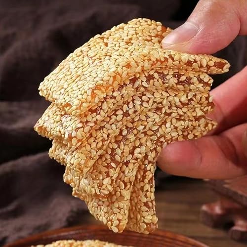 Sesame Candy, Soft Chewy Sticky Peanut Candy, Chinese Classical Childhood Snacks, Handmade Sesame Candies, Nostalgic Snacks Perfect for Vegetarians Halal Sesame flavor,500g