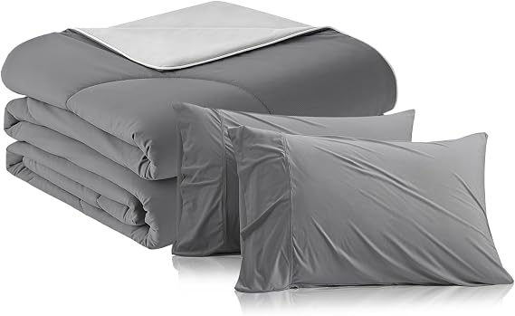 Cozy Bliss Cooling Comforter Dark Grey King Size and Cooling Pillowcases Queen Size Dark Grey