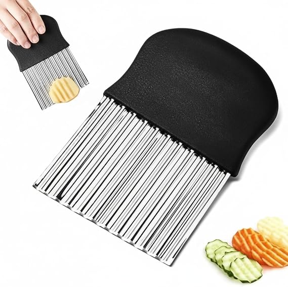 Stainless Steel Crinkle Cutter - Wavy Blade Chip Slicer - Potato Chipper for French Fries, Vegetables & Fruit - Crinkle Cut Spiral Cutter Kitchen Tool