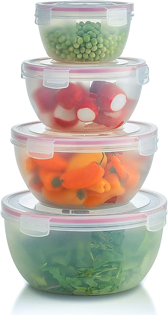 Komax Biokips Mixing Bowls with Lids Set Multi-Use, Stackable Airtight Food Storage Containers BPA-Free Salad Bowls with Lids Microwave & Dishwasher Safe Meal Prep Container Set of 4