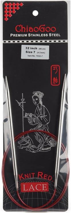 ChiaoGoo 32-Inch Red Lace Stainless Steel Circular Knitting Needles, 7/4.5mm