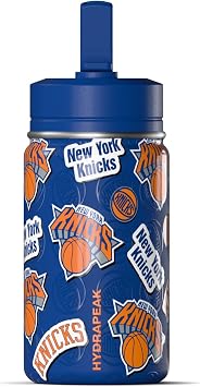 Hydrapeak NBA Officially Licensed New York Knicks Mini 14oz Kids Stainless Steel Water Bottle with Straw Lid & Flexible Handle, Double Wall Insulated, Spill Proof